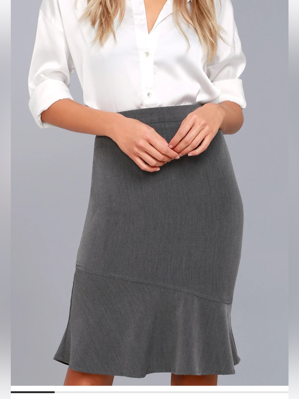 Lulu's Charcoal Gray Ruffle-Hem Midi Skirt